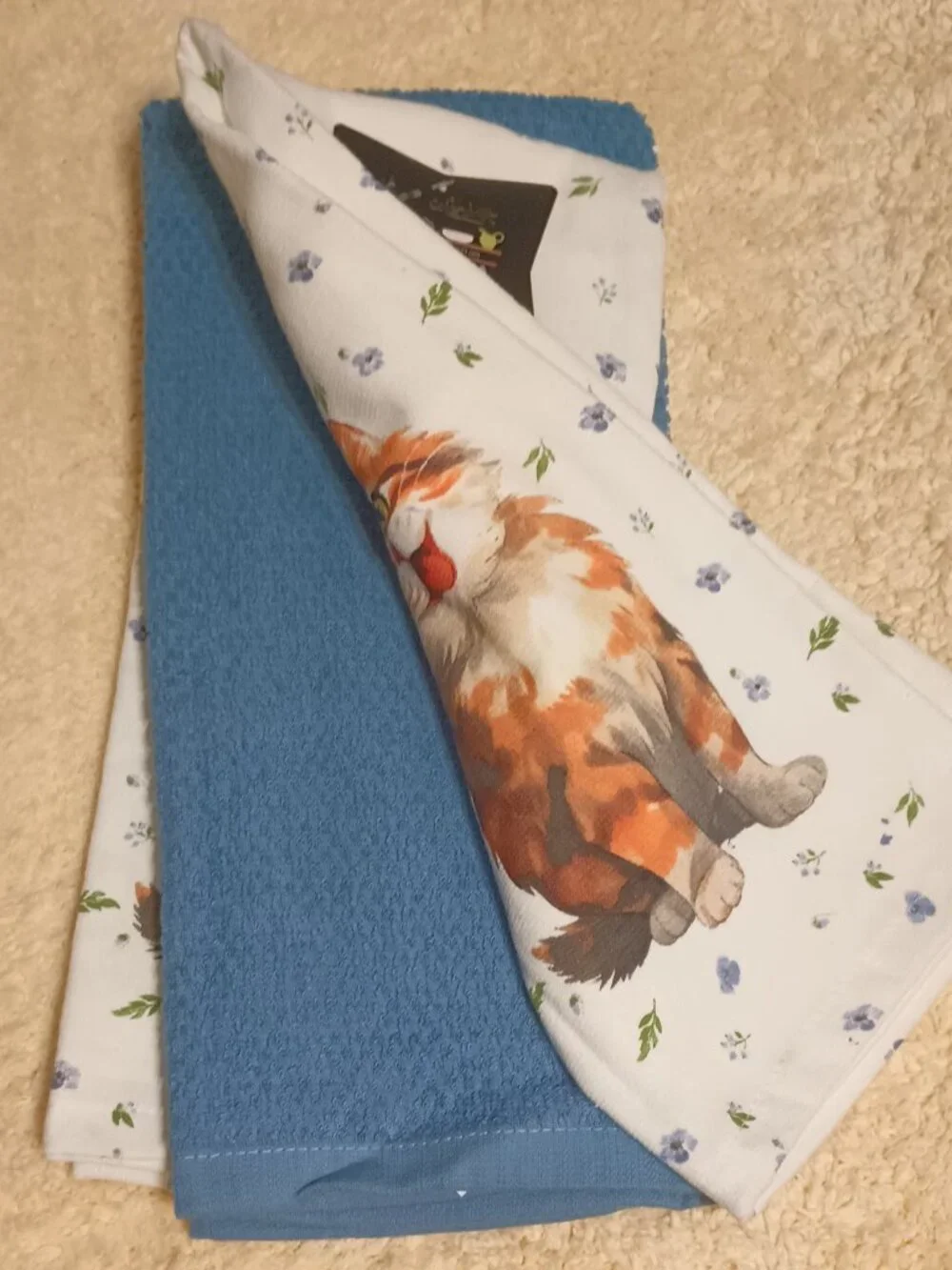 NWT & HTF ~ Colordrift~ A Tabby Cat's Pollen Purrs 3-Pack Kitchen Towels